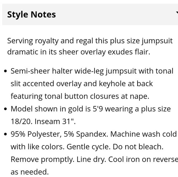 Ashley Stewart Halter Overlay Wide Leg Jumpsuit Size 14 NWT Nugget Gold - Picture 15 of 15